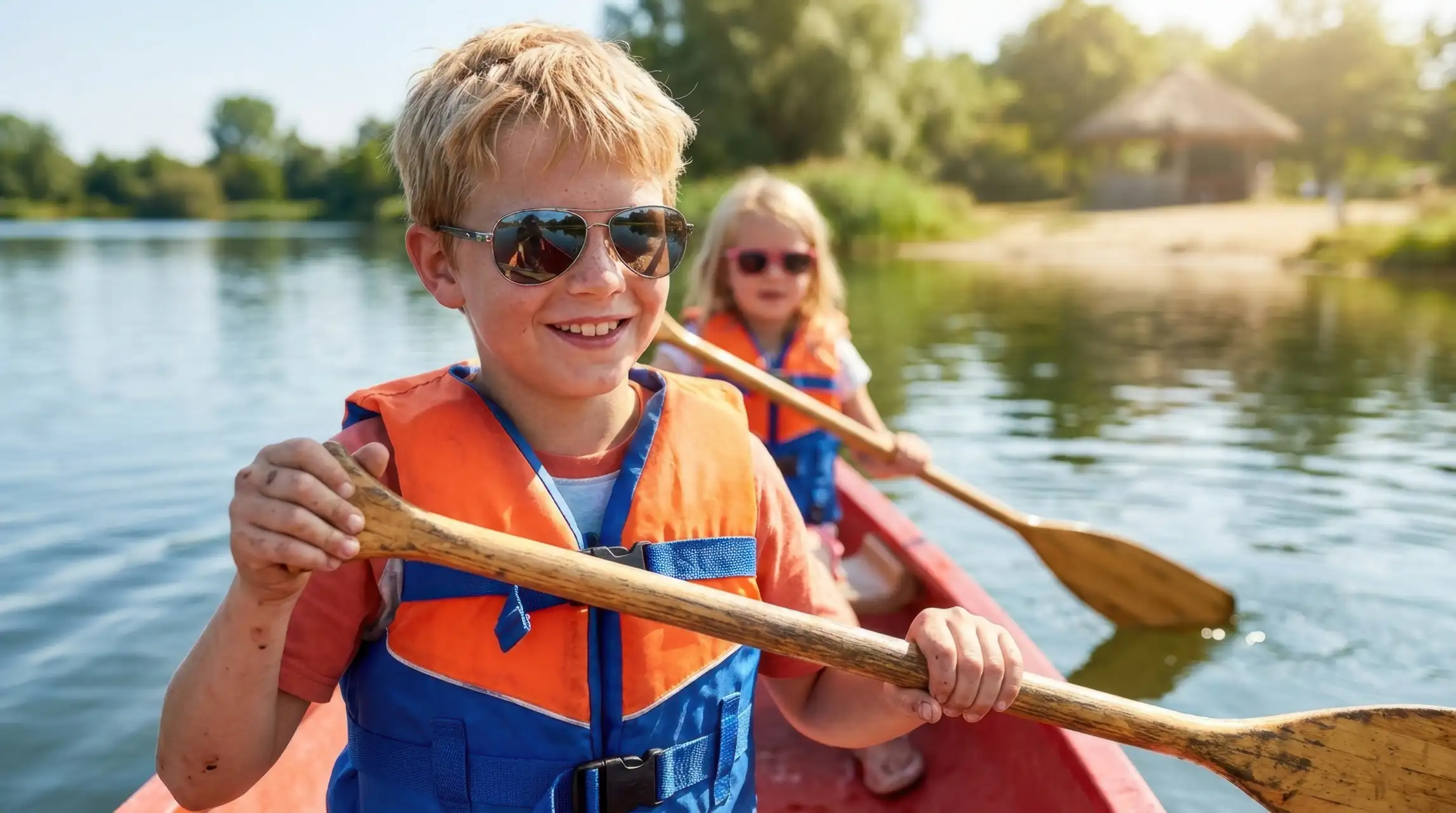 Famille en sortie canoë sur la Loire à Saumur
